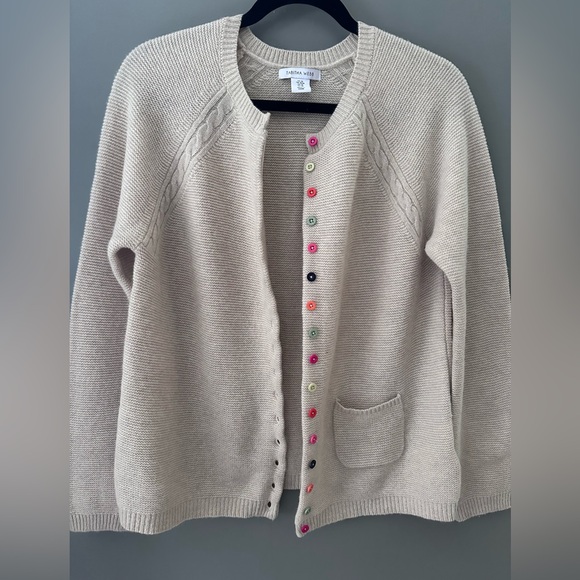 tabitha webb Sweaters - TABITHA WEBB womens M Tan Lambswool Cardigan SWEATER Multi Buttons Preppy Artsy